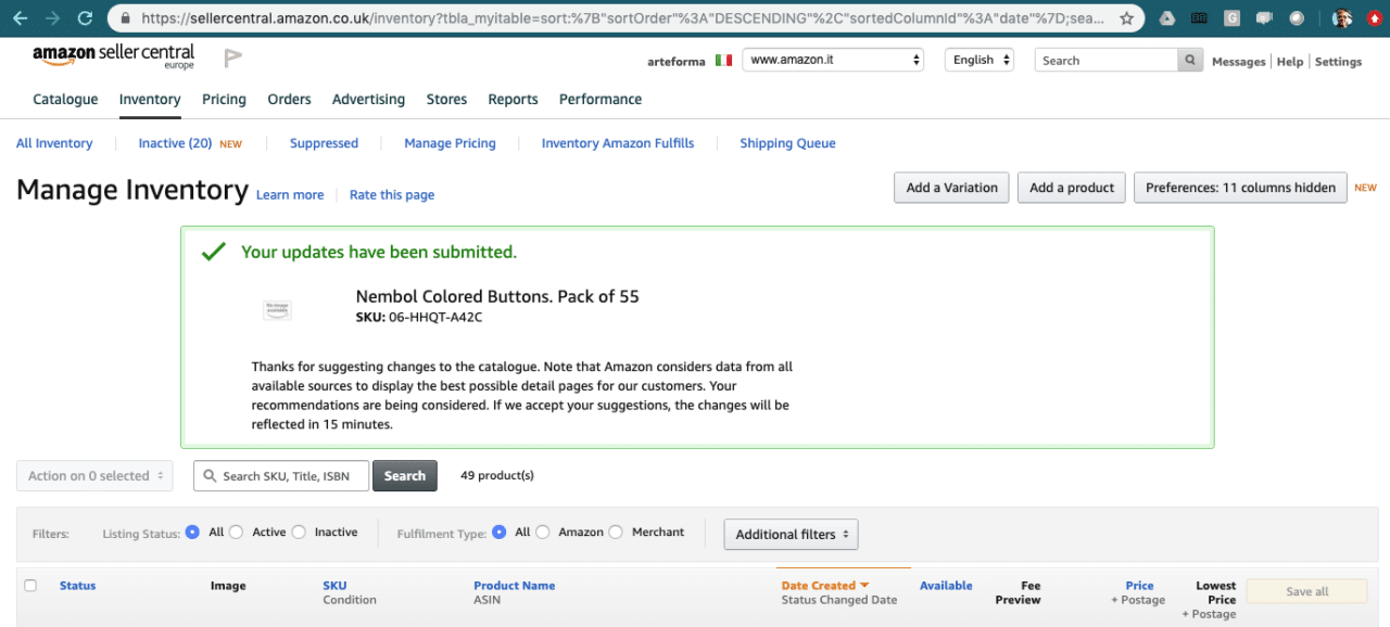 How to create product variations on Amazon Nembol