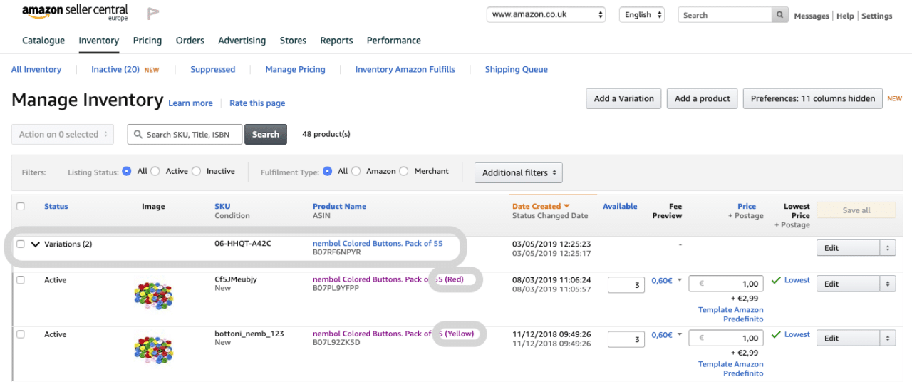 How to create product variations on Amazon - Nembol