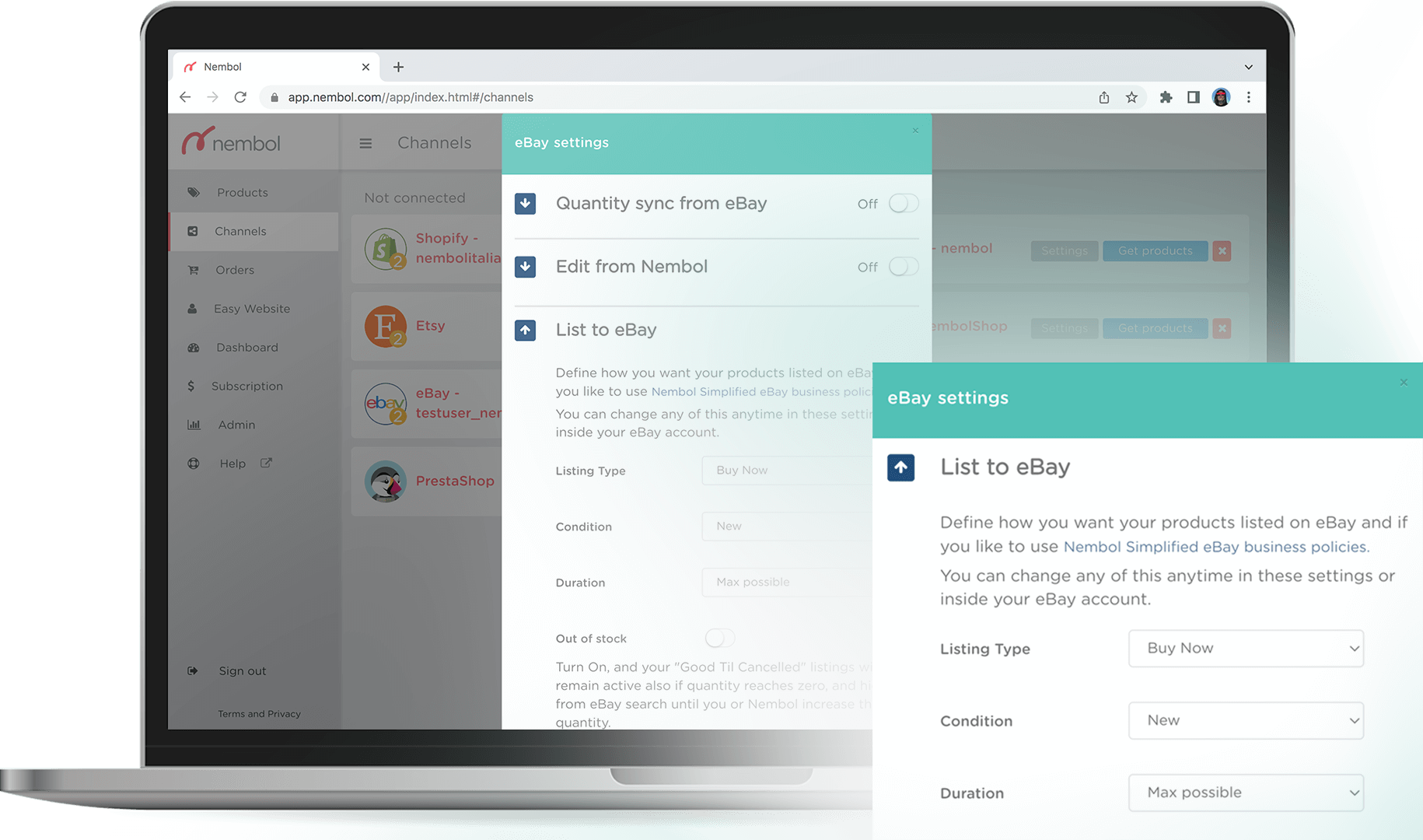 eBay seller software list and sync your eBay products Nembol