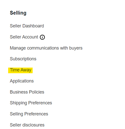 eBay time away setting