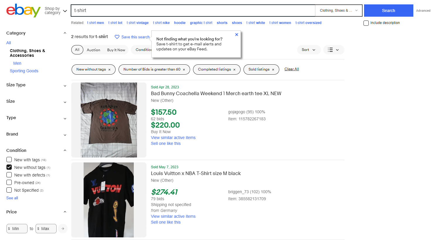 eBay advances search results