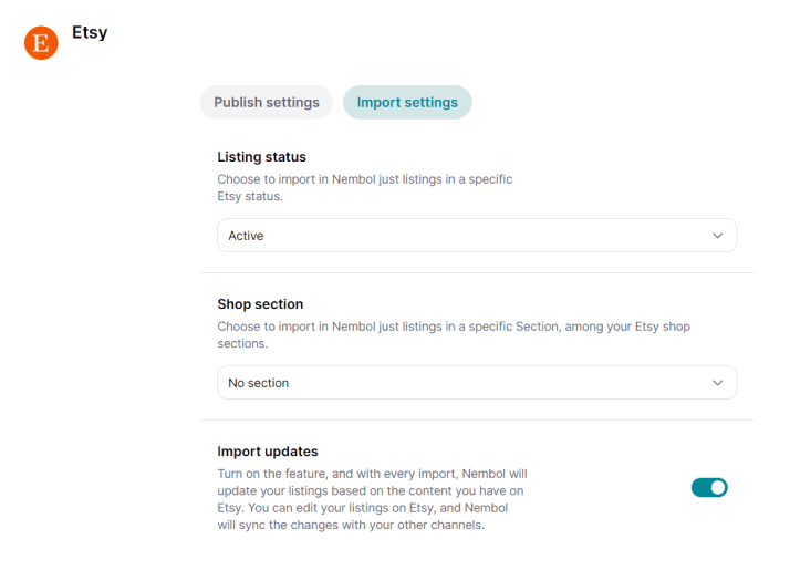 Import Etsy settings 2024