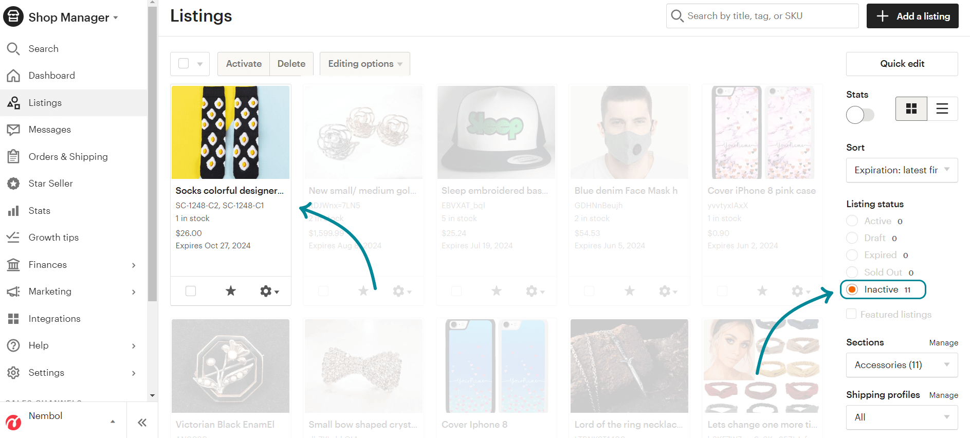 When a product gets sold on some other channel, Nembol moves it from Active to Inactive in your Etsy account