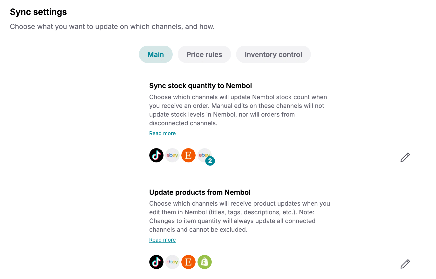 Automatically sync stock count across Etsy, eBay, Amazon, Shopify, TikTok Shop, WooCommerce