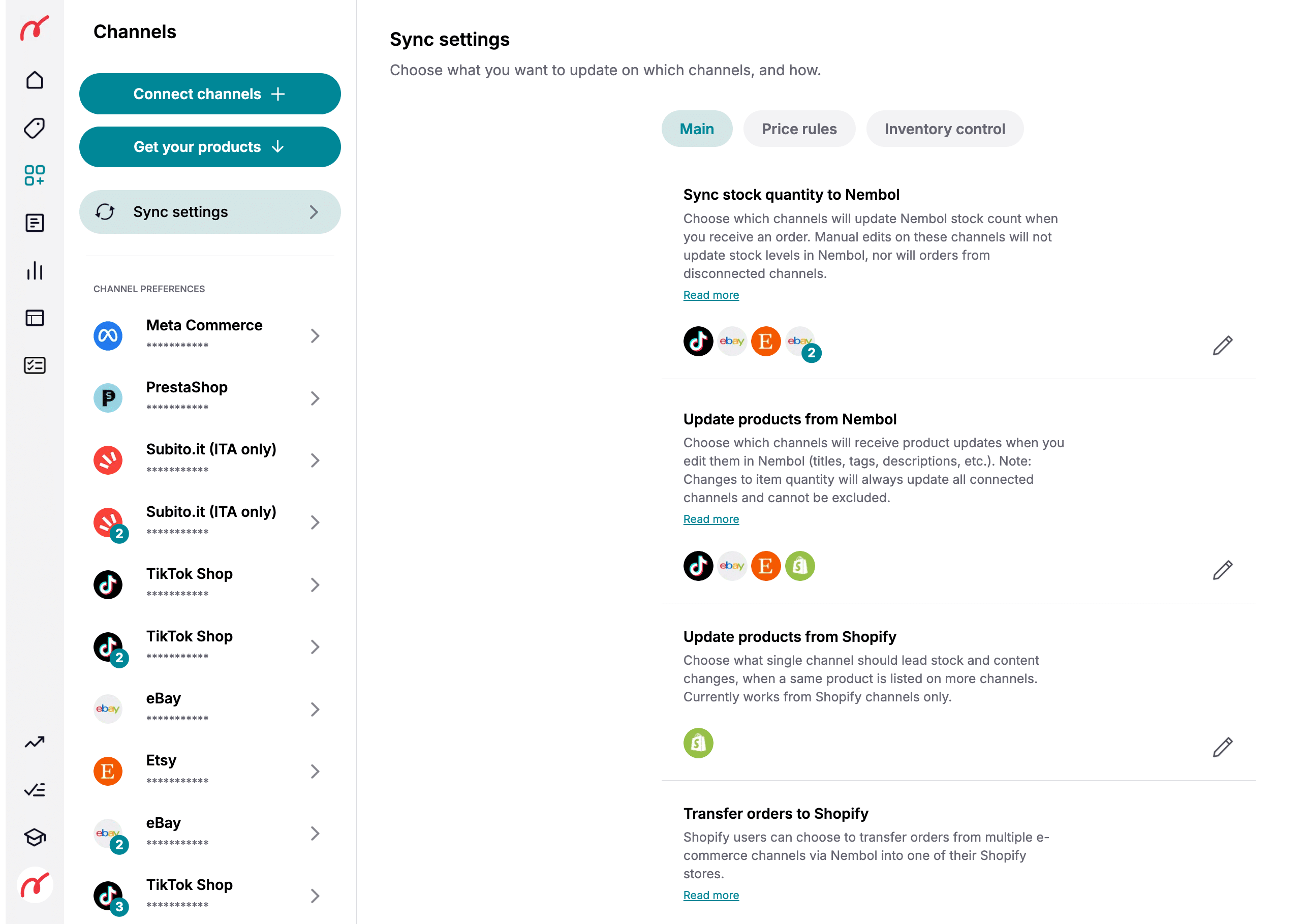 Nembol multichannel synchronization settings